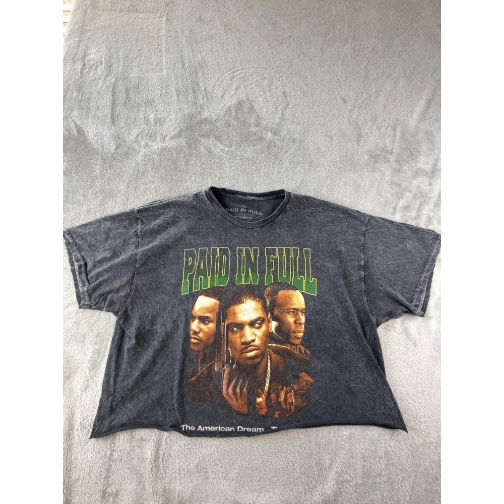 Ripple Junction Paid In Full T-Shirt Women XL Gray Acid Wash Graphic Crop Top